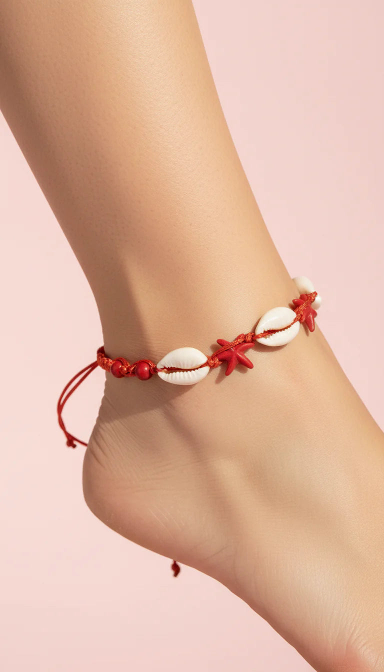 Starfish & Shell Colorful Beaded Pull Tie Anklet