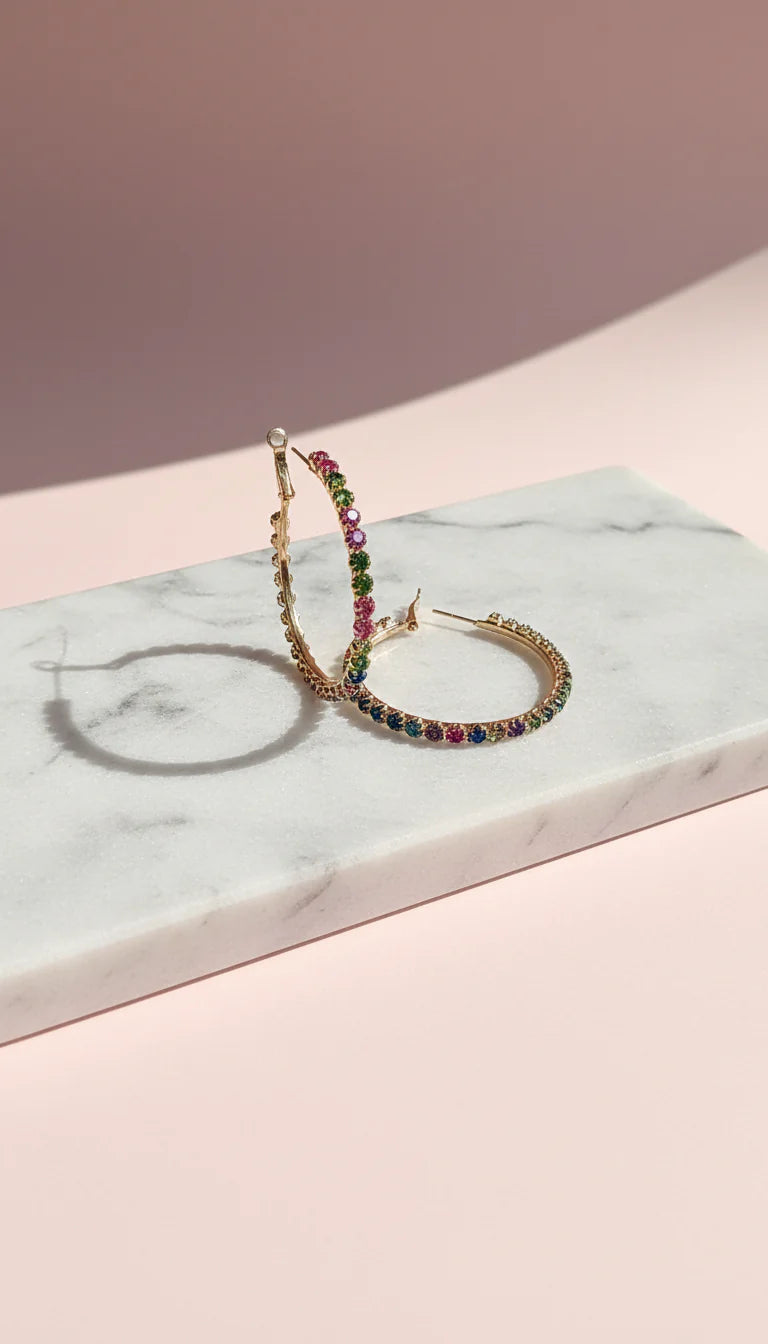 Rainbow Crystal Hoop Earrings