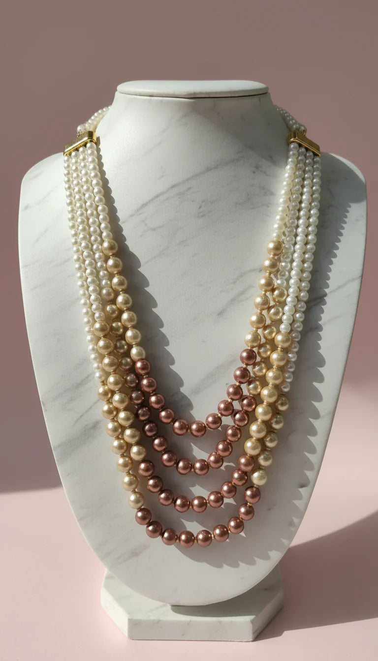 Pearl Multi Layer Necklace & Earrings Set