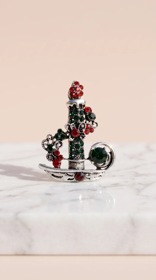 Candle Stick Christmas Festive Brooch Pin