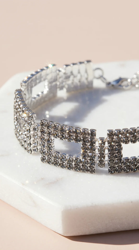 Square Link Crystal Tennis Bracelet