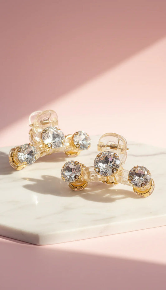 Crystal Mini Clear Hair Clamps Pack of 12