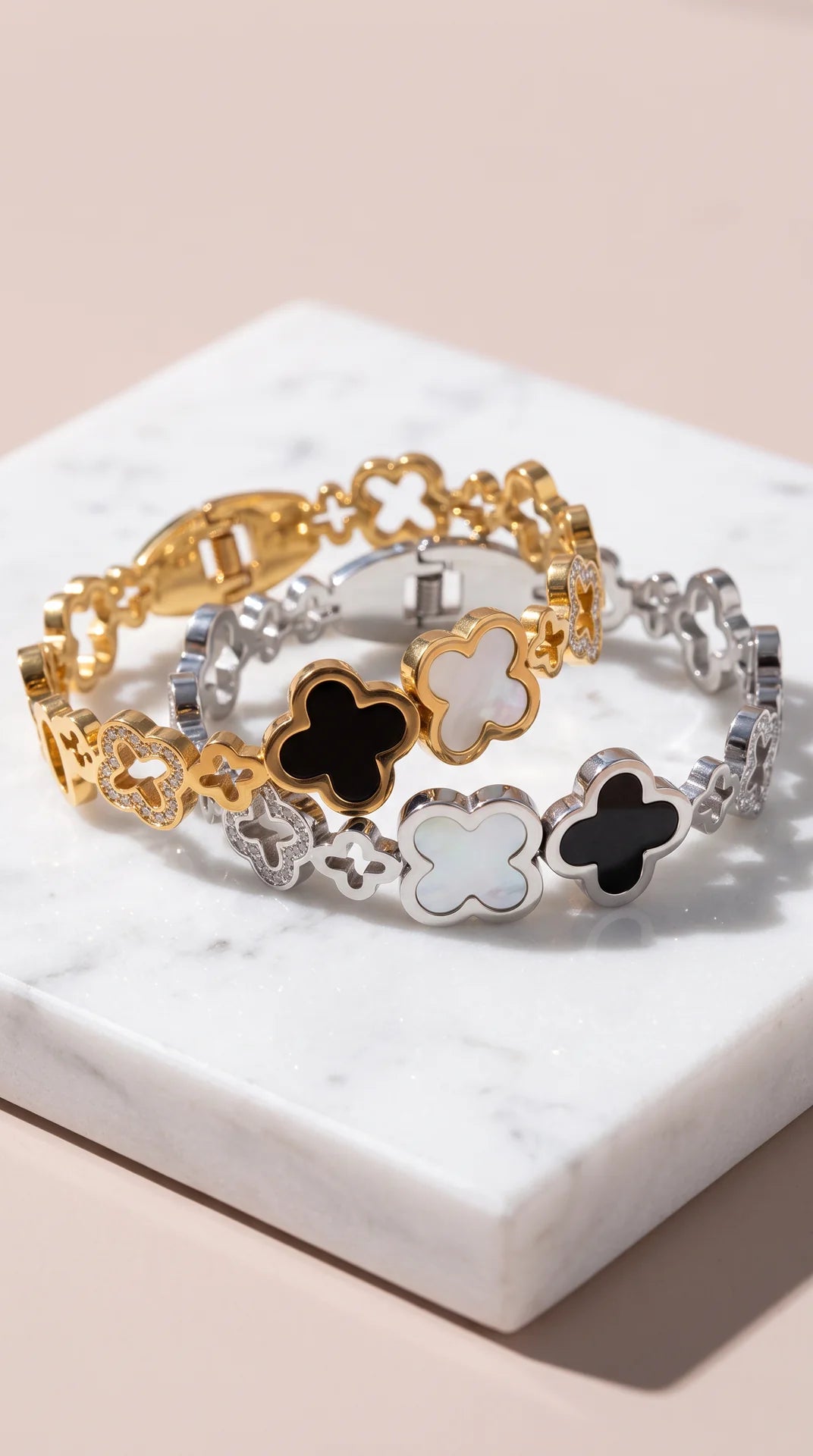Clover Link Bracelet – Gold & Silver Tone Floral Design