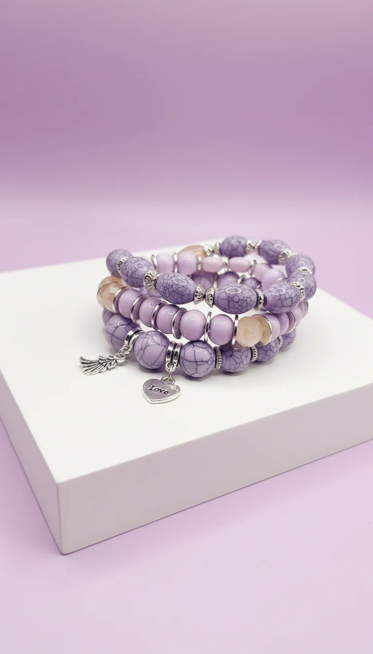 Elephant Love Charm Ceramic Beaded Bracelet Set