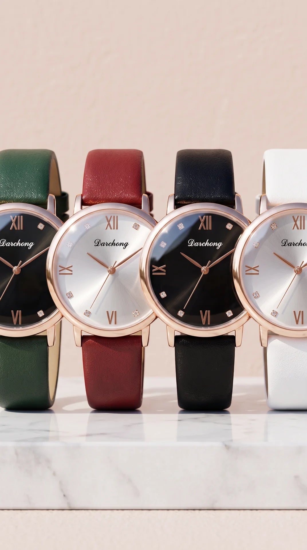 Classic Crystal Dial Quartz Watch with Leather Strap