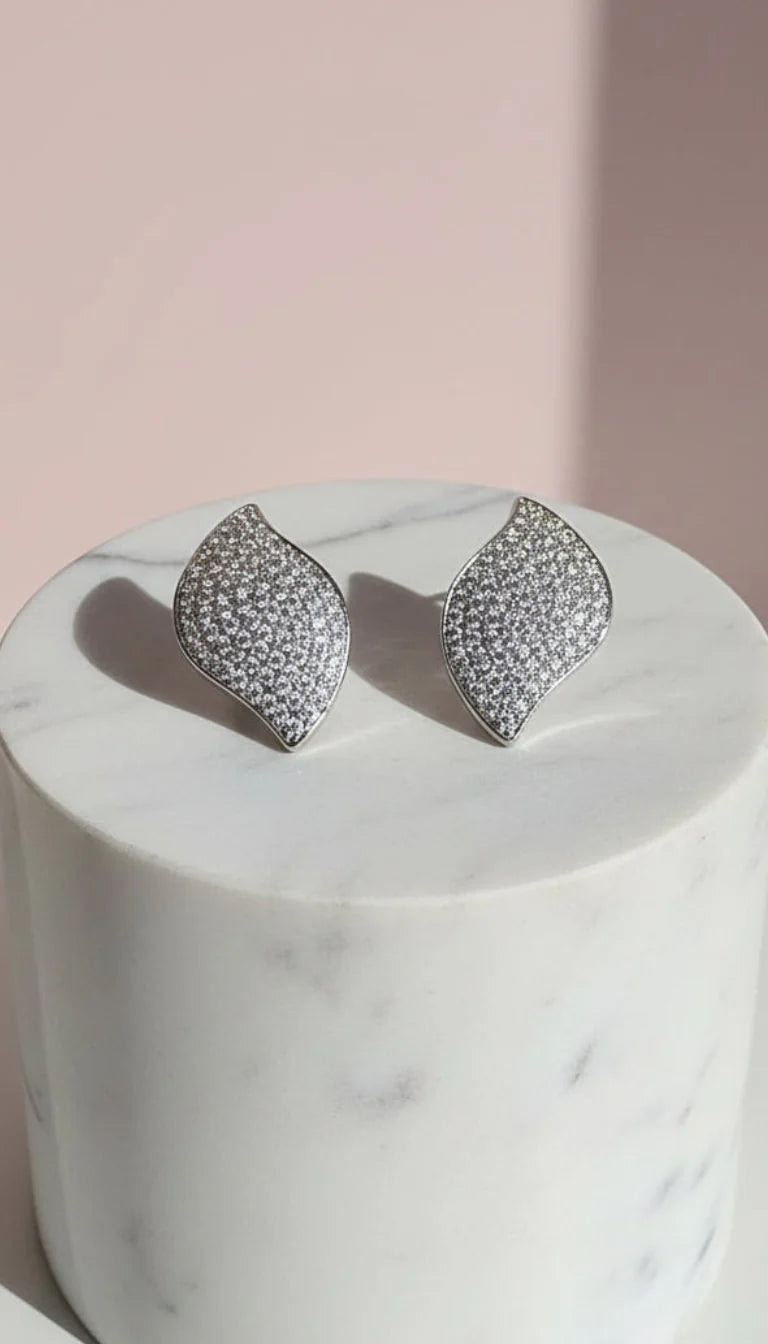 Curved Micro Crystal Stud Earrings