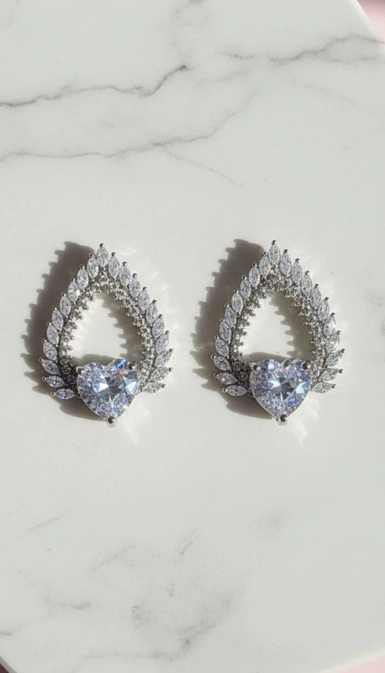 Teardrop Heart Crystal Stud Earrings