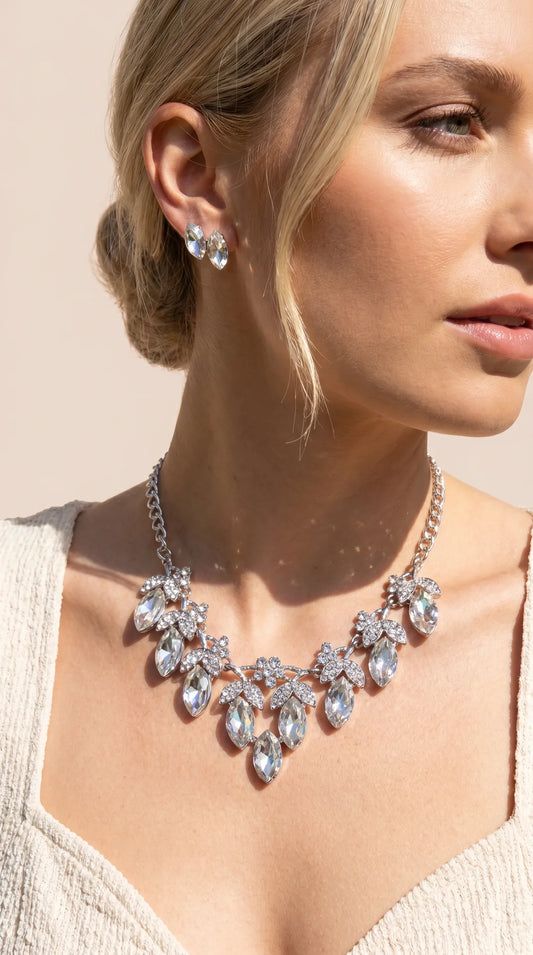 Teardrop Crystal Necklace & Earrings Set
