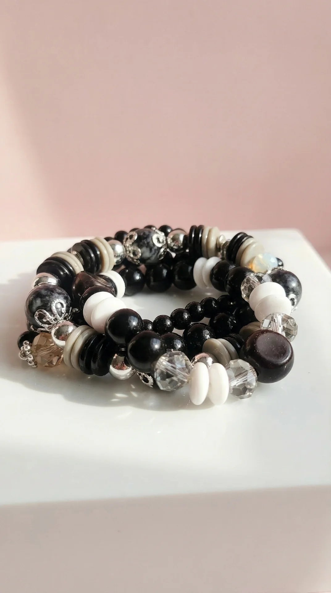 Crystal Charm Ceramic Beaded Bracelet Set