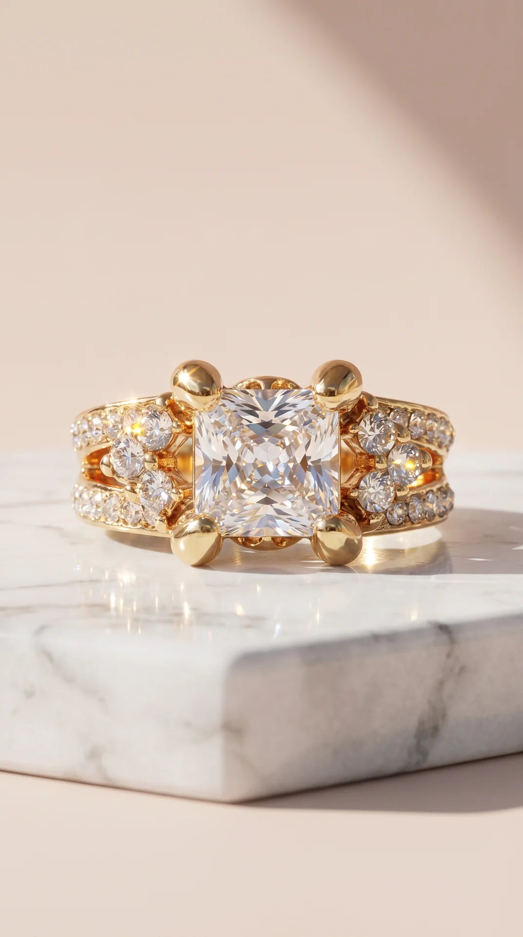Box Set Of 12 Gold Square Cut Crystal Rings