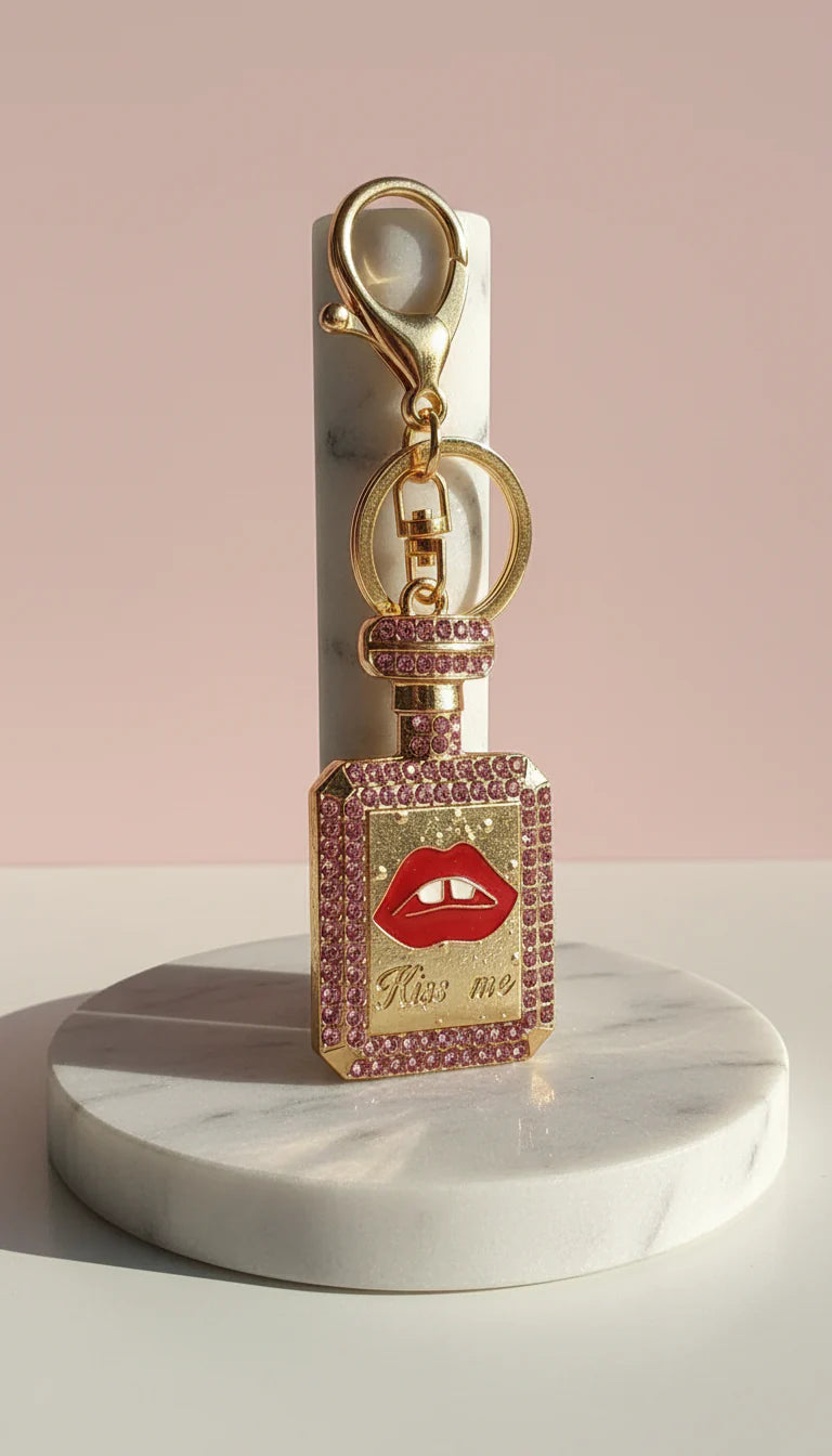 Perfume Bottle Kiss Me Crystal Key Ring & Bag Charm