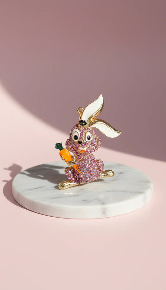 Bunny Rabbit With Carrot Crystal Key Ring & Bag Charm