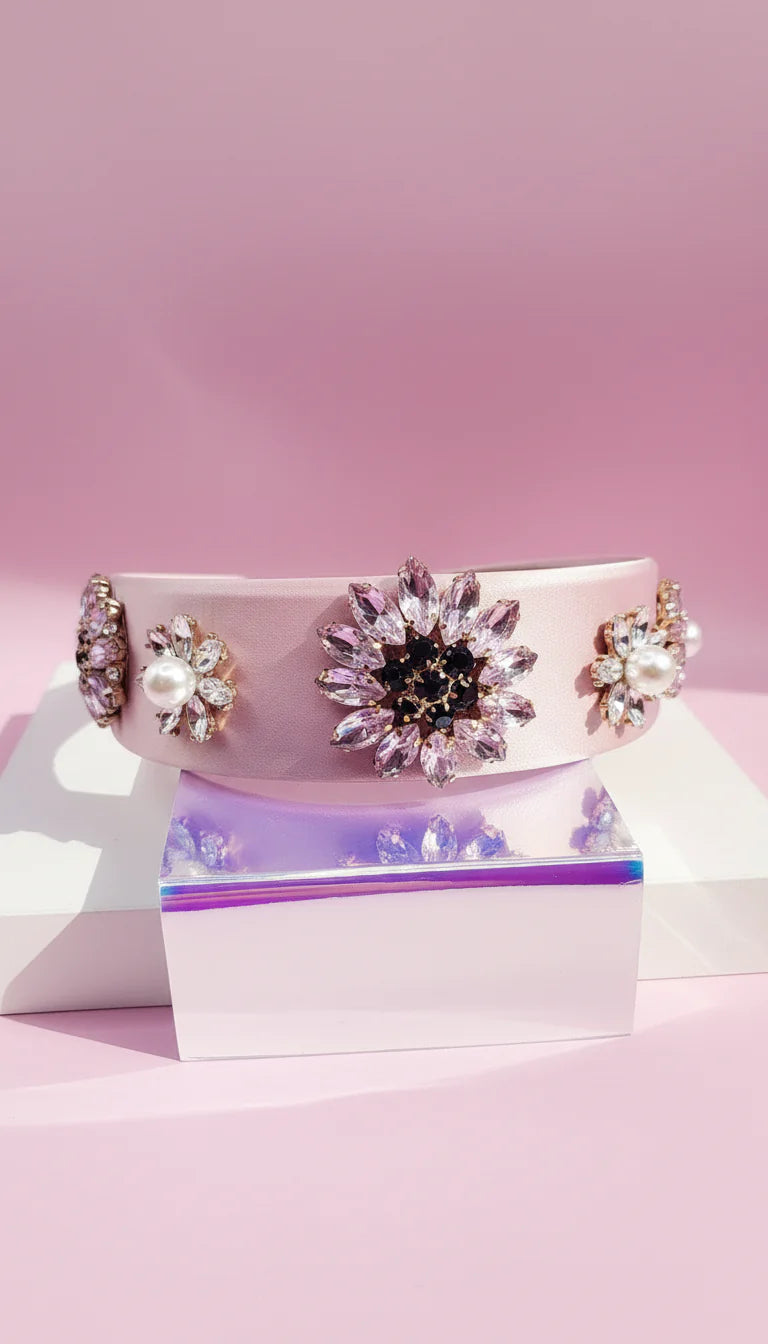 Crystal Flower & Pearls Satin Hair band