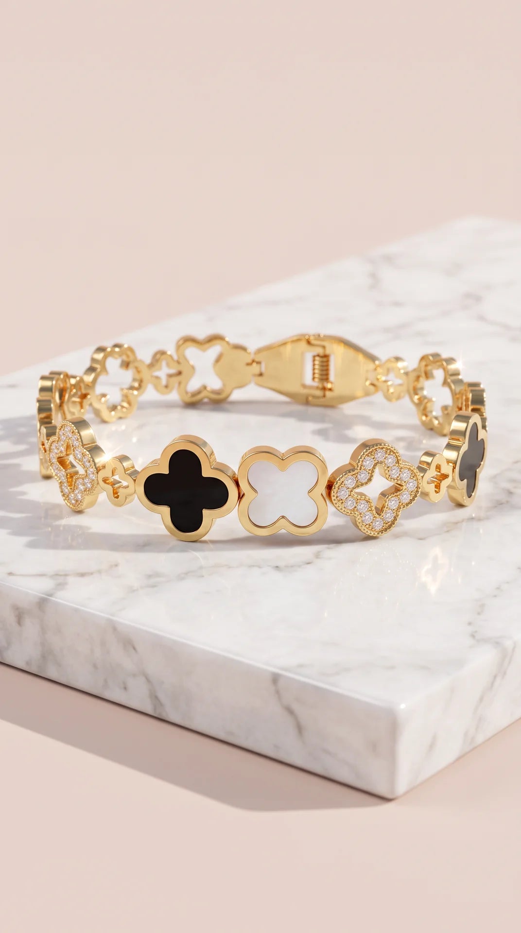 Clover Link Bracelet – Gold & Silver Tone Floral Design