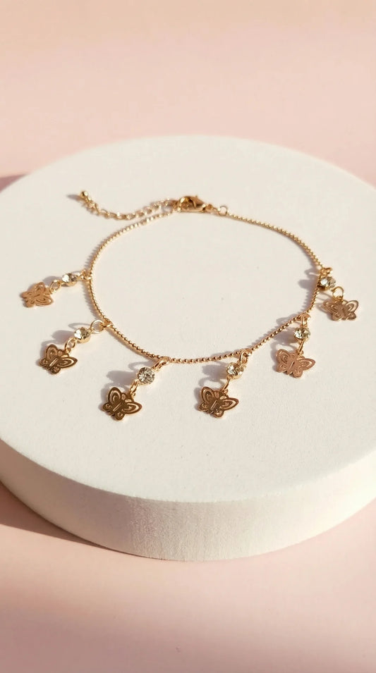 Crystal Butterfly Charm Anklet