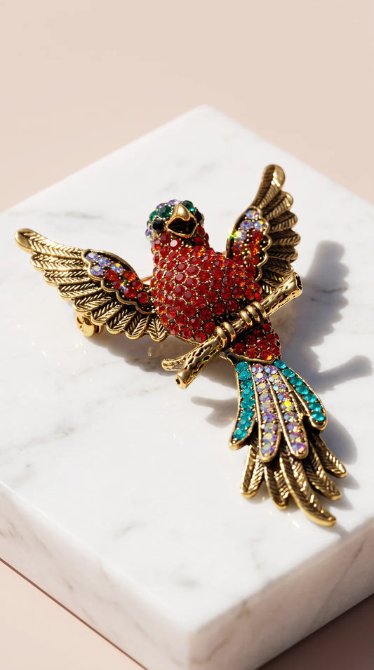 Parakeet Crystal Statement Brooch