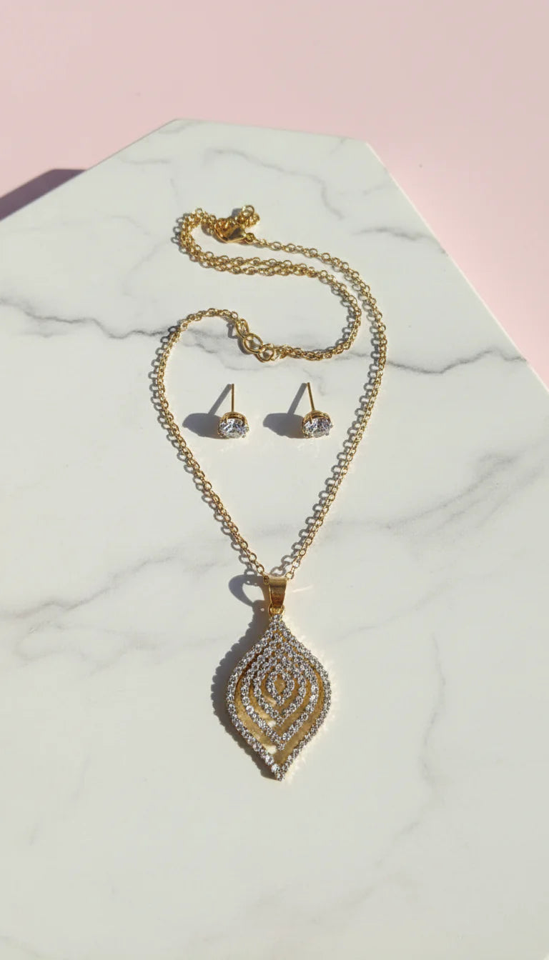 Crystal Layered Pendant Necklace & Earring Set