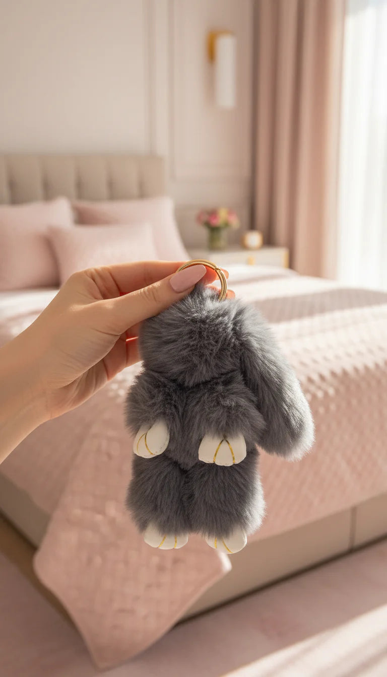 Pack Of 10 Fluffy Bunny Key Ring & Bag Charms