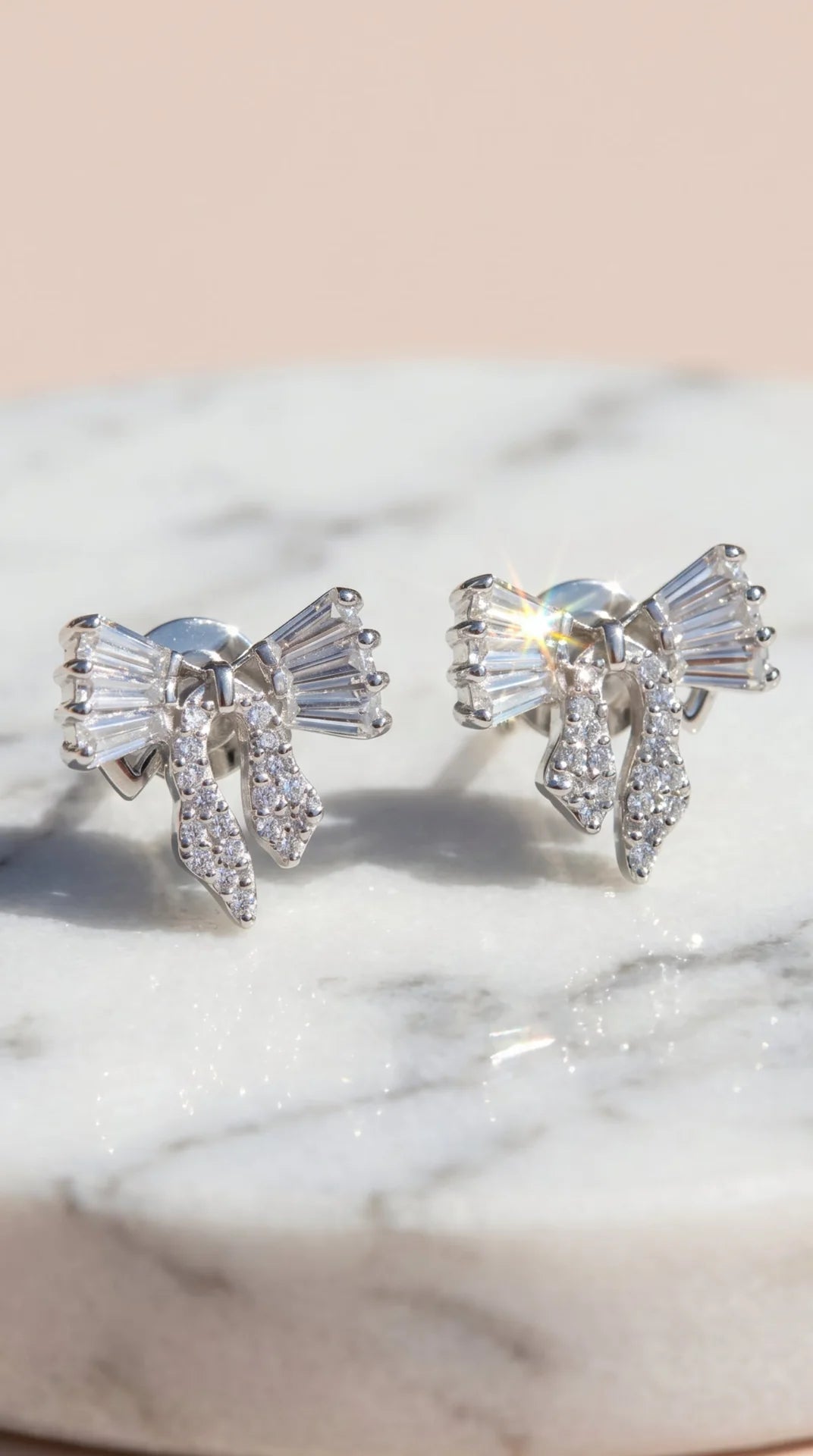 Bow Baguette Cut Crystal Stud Earrings