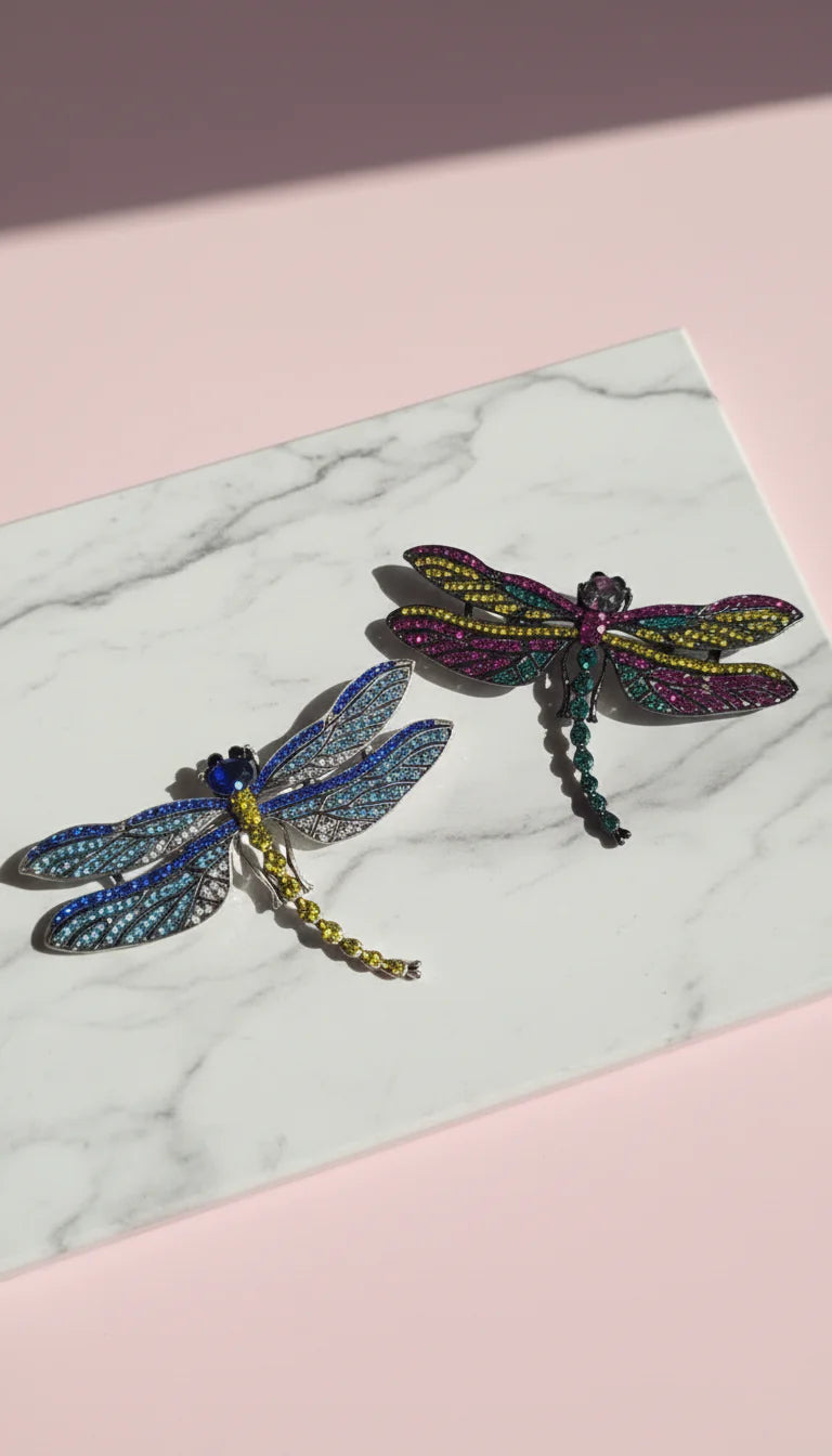 Crystal Dragonfly Statement Brooch Pin