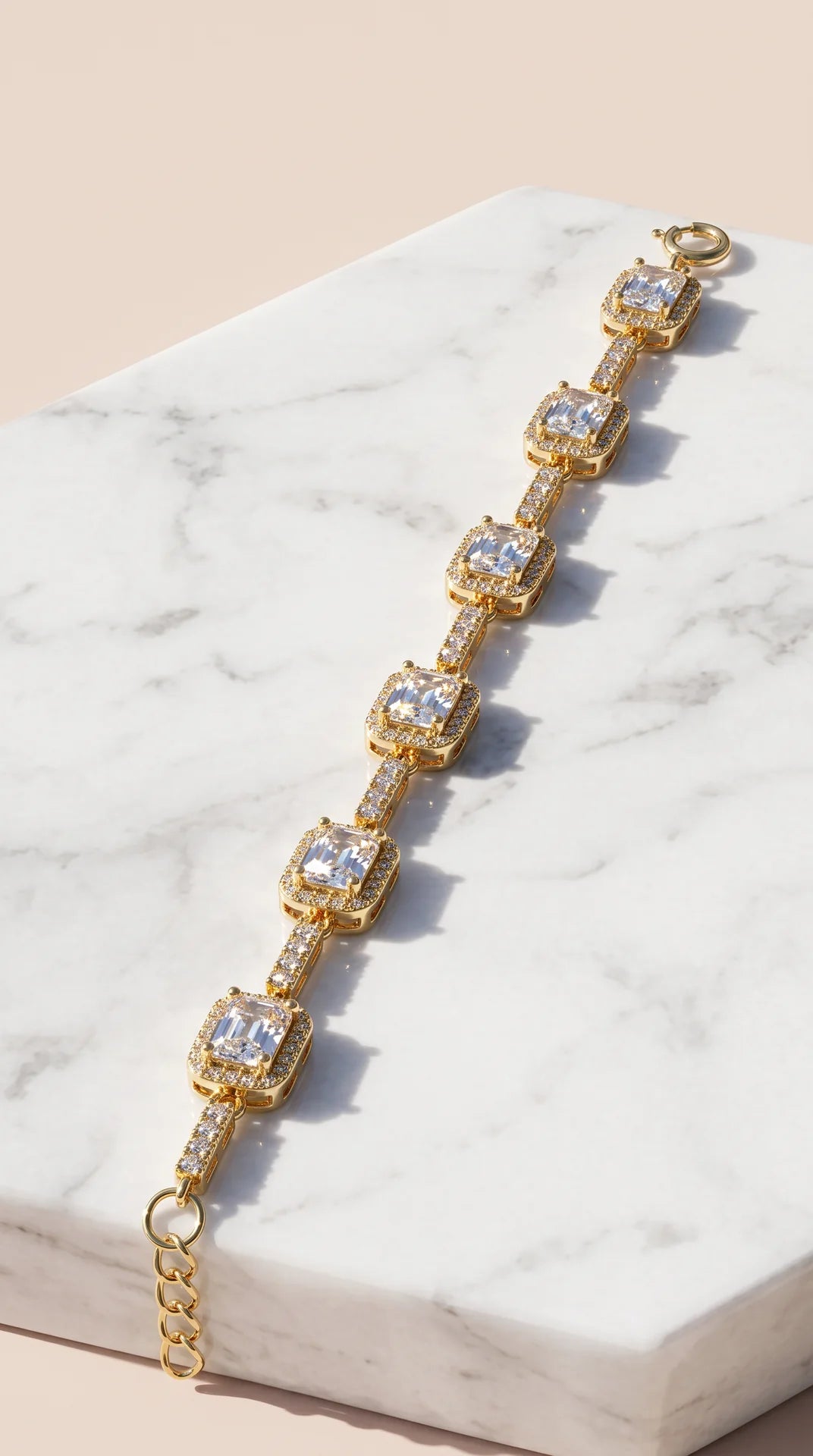 Gold Plated Emerald Cut Pavé Link Tennis Bracelet