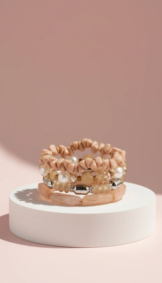 Pearl Charm Ceramic Beaded Bracelet Set