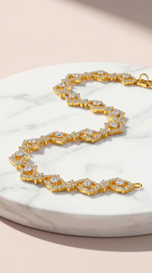 Gold Wavey Crystal Tennis Bracelet
