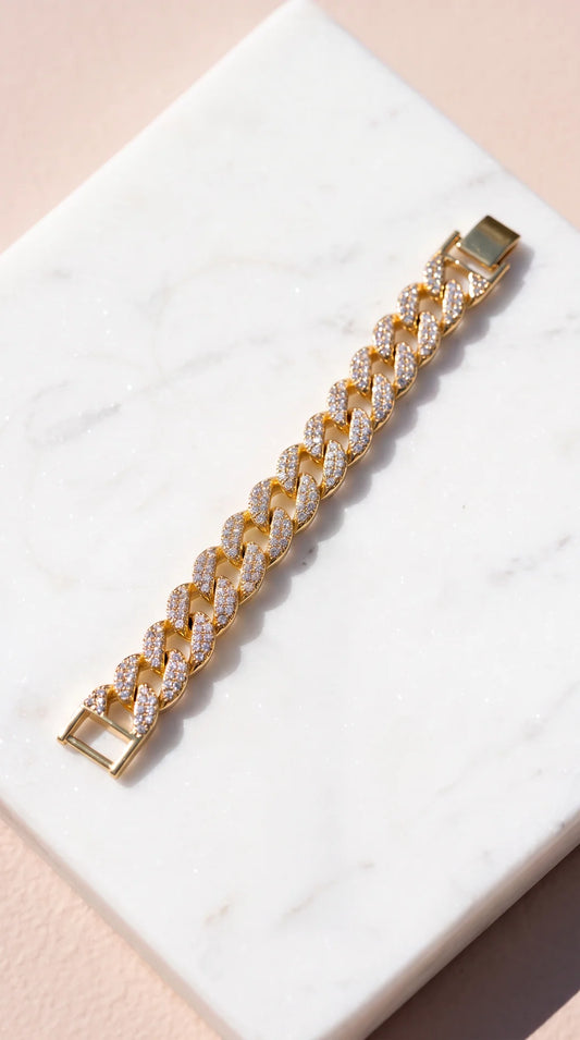 Pavé Gold Crystal Link Curb Bracelet