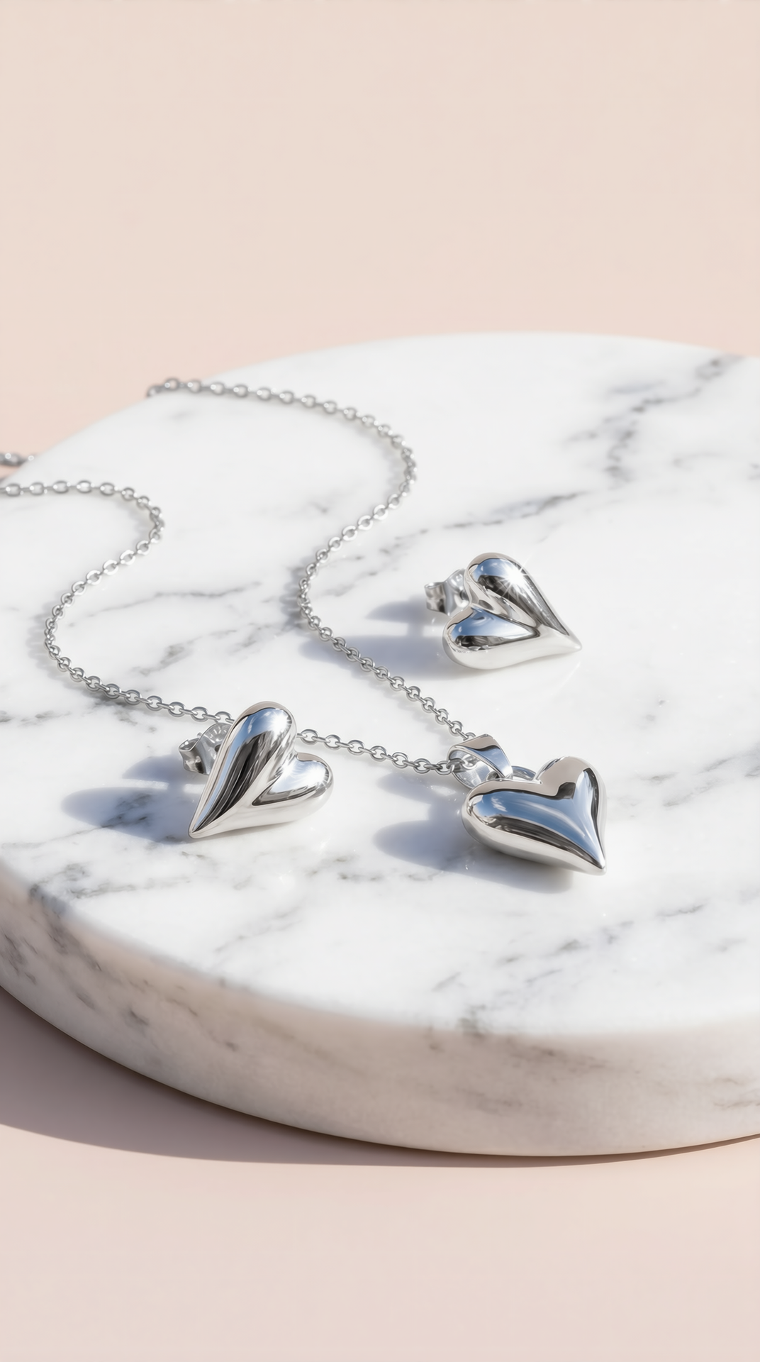 Gold Plated Heart Pendant Necklace & Earring Set