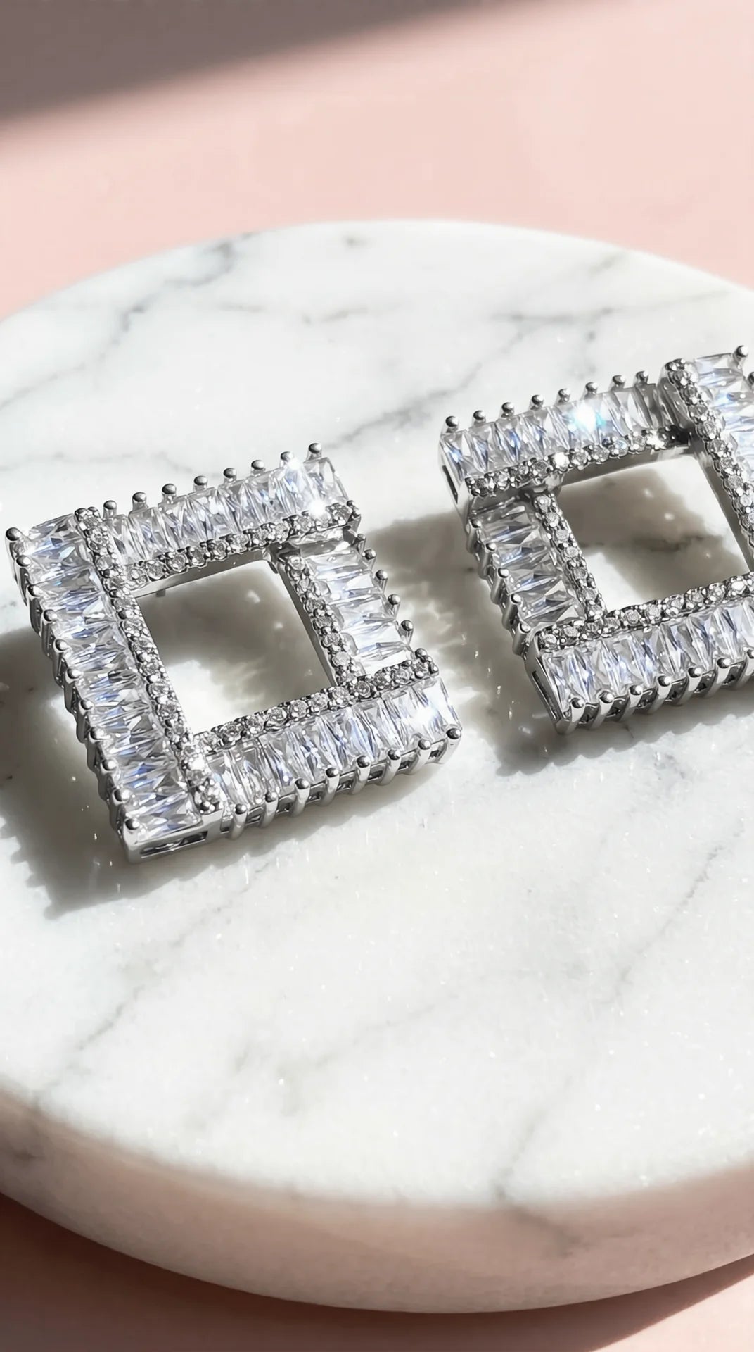 Baguette Cut Square Crystal Stud Earrings