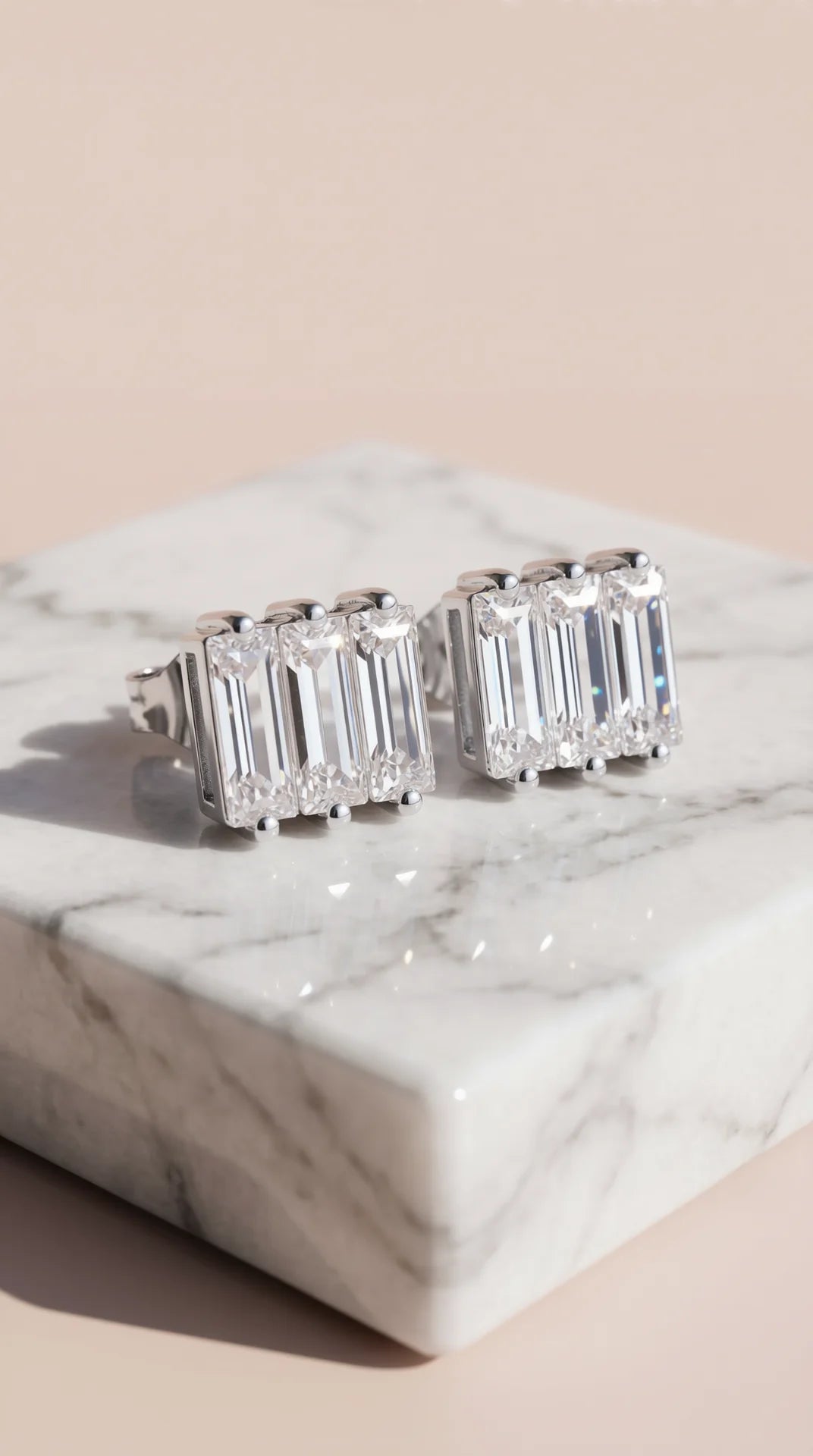 Baguette Cut Crystal Gold Plated Stud Earrings