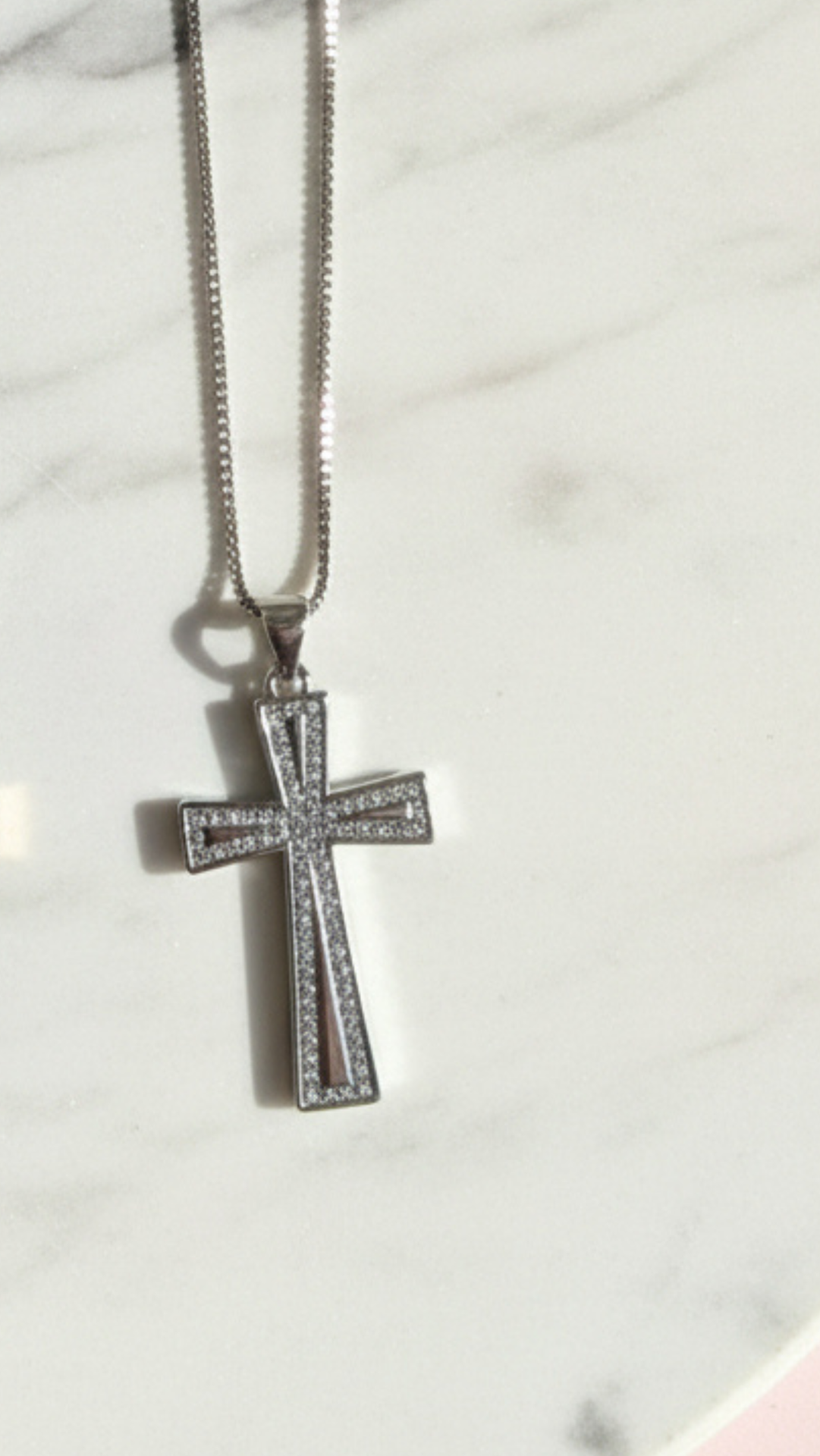 Waterproof Pavé Crystal Gold Plated Cross Stainless Steel Necklace