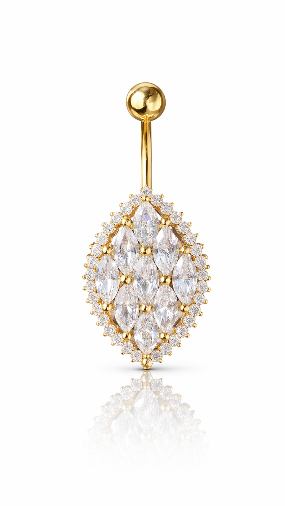 Gold Plated Marquise Statement Stainless Steel Waterproof Crystal Belly Bar