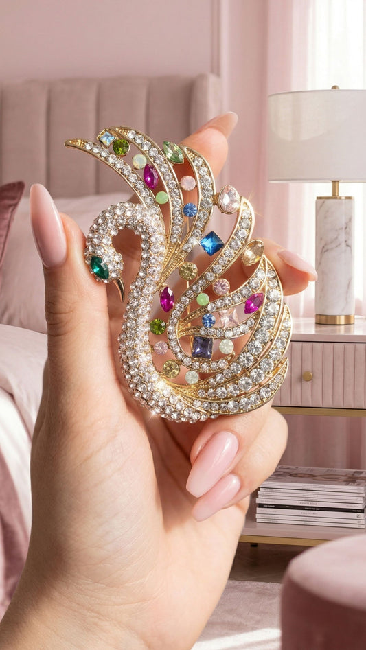 Swan Crystal Statement Brooch Rhinestone Pin