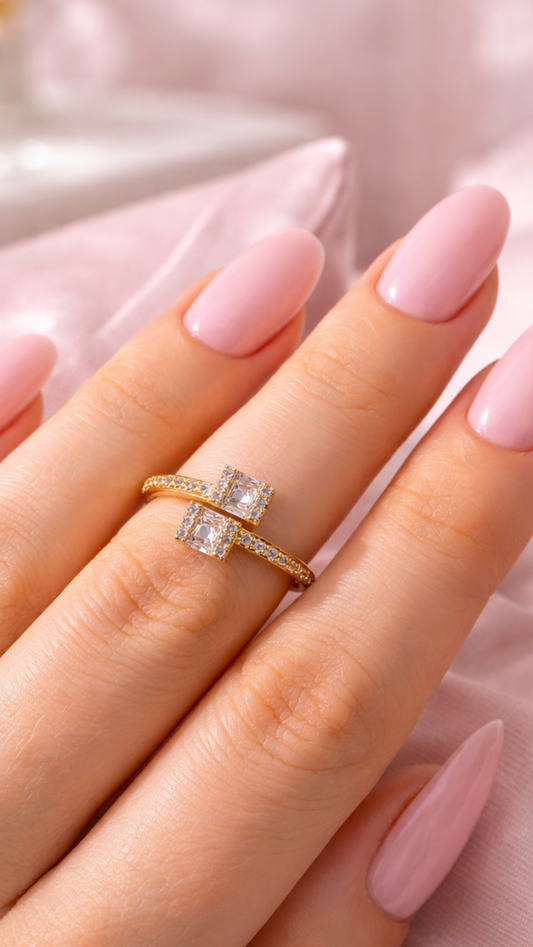 Set Of 12 Double Square Sparkle Free Size Stacking Rings