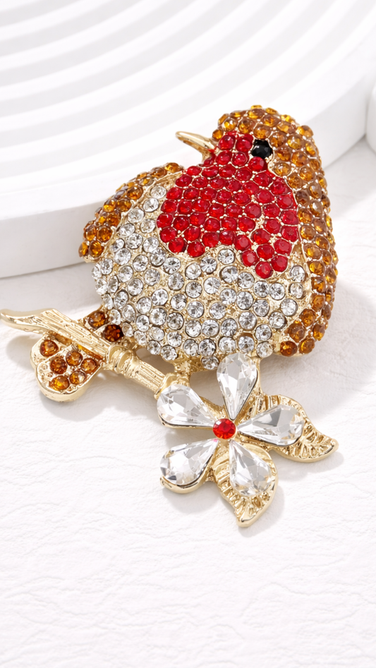 Robin Crystal Brooch Pin