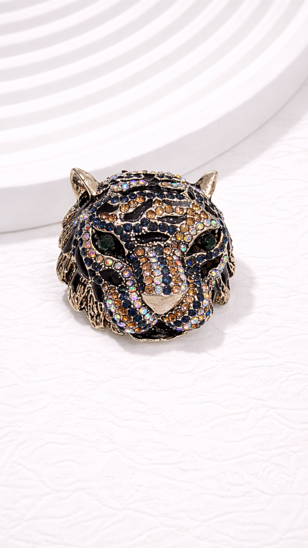 Tiger Head Crystal Brooch Pin Rhinestone Statement Jewellery