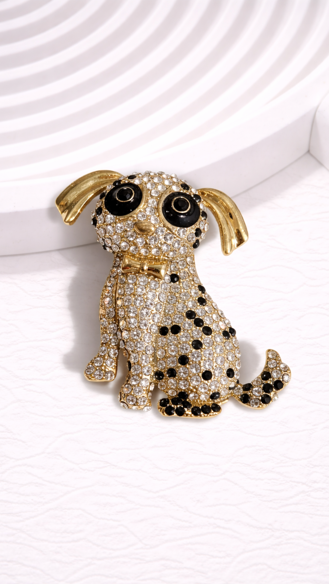 Crystal Puppy Dog & Bow Tie Oversized Statement Brooch Pin