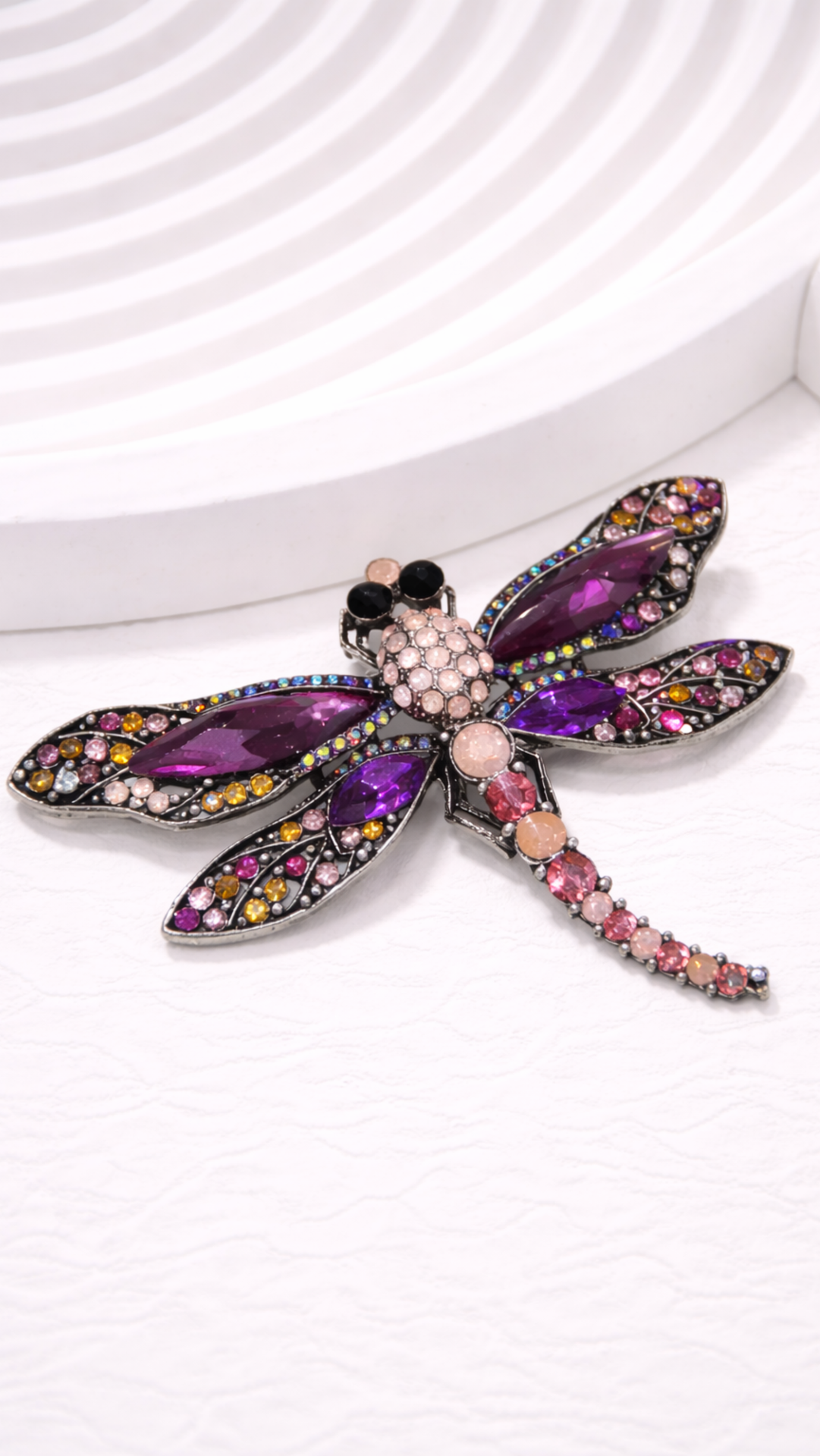 Crystal Pink Dragonfly Statement Brooch Pin