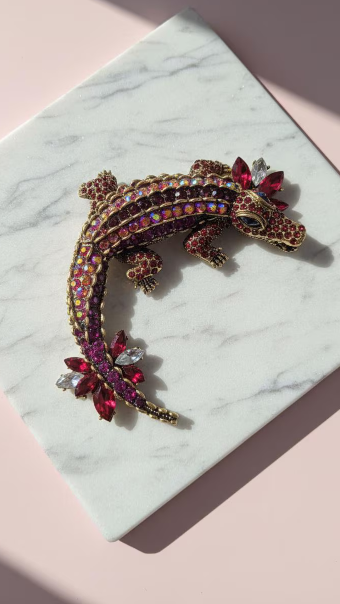 Crystal Tropical Crocodile Statement Rhinestone Brooch Pin