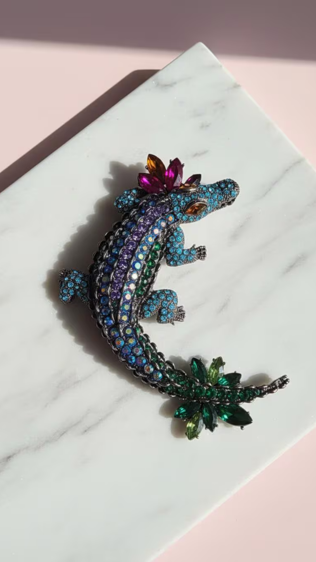 Crystal Tropical Crocodile Statement Rhinestone Brooch Pin