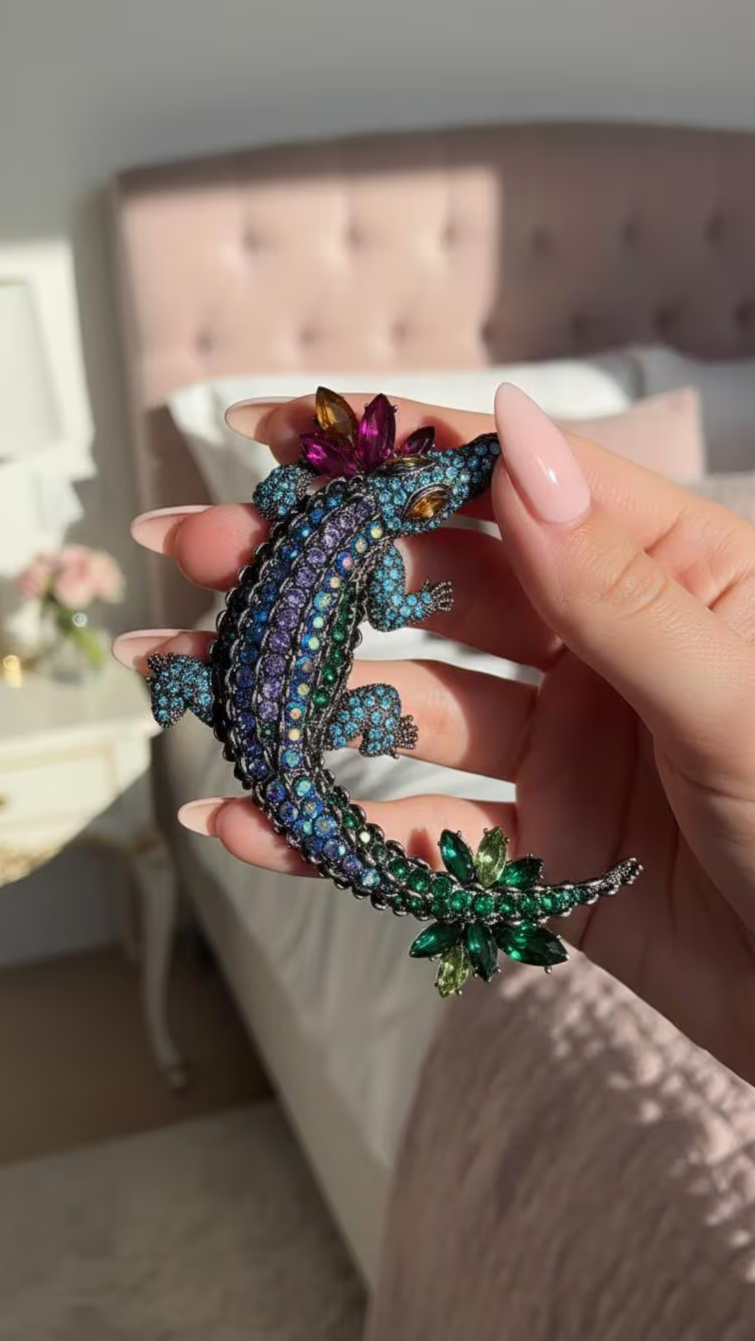 Crystal Tropical Crocodile Statement Rhinestone Brooch Pin