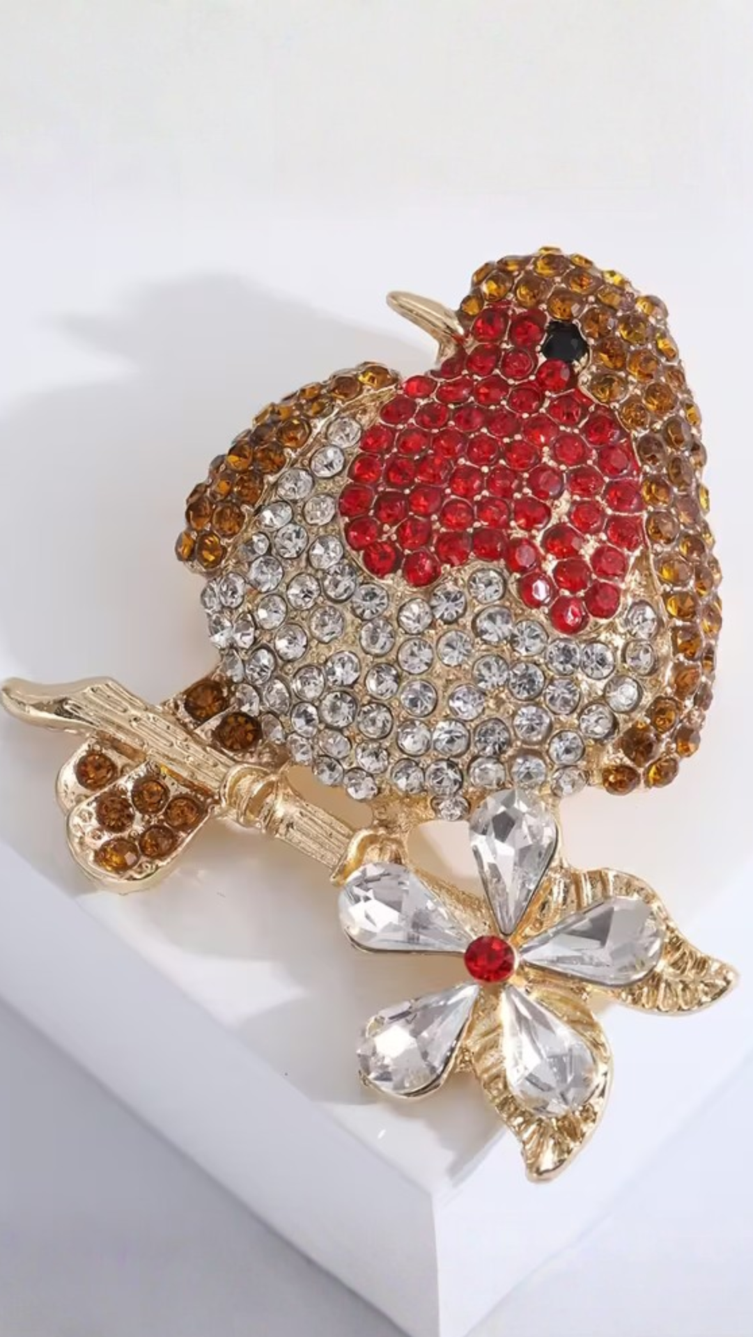 Robin Crystal Festive Brooch