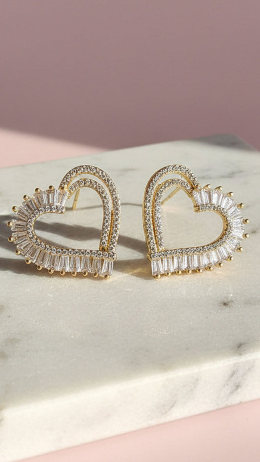 Layered Heart Crystal Stud Earrings