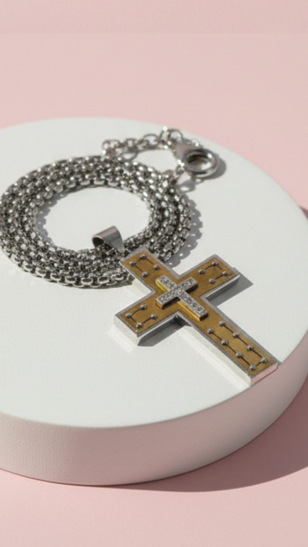 Waterproof Two Tone Stainless Steel Cross Necklace