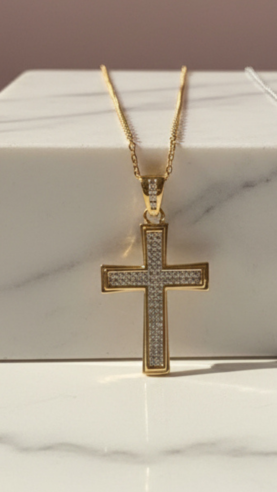 Stainless Steel Oblong Crystal Cross Necklace