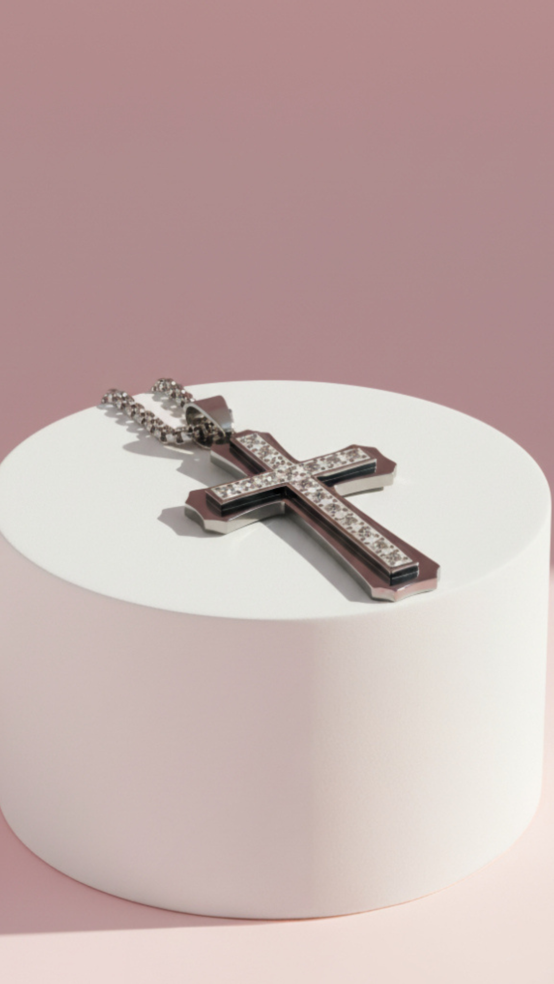 Stainless Steel Pave Cross Necklace