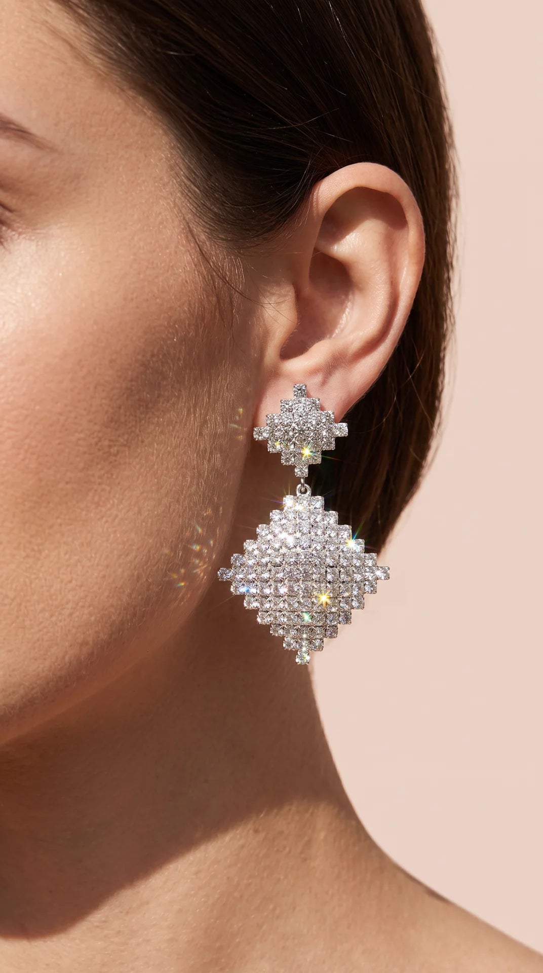 Tiered Crystal Rhombus Drop Earrings