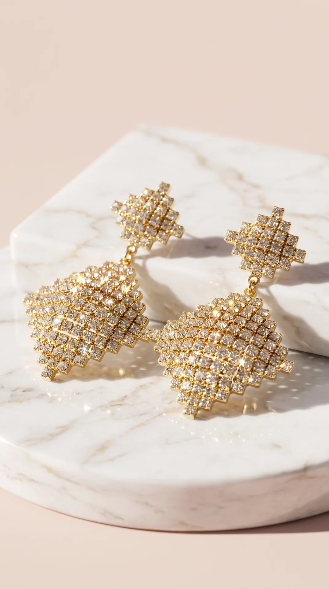 Tiered Crystal Rhombus Drop Earrings