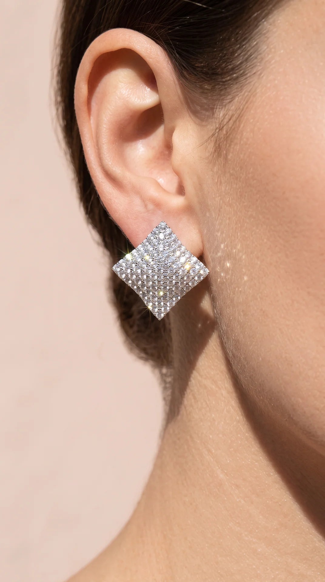 Convex Curved Square Pavé Crystal Stud Earrings